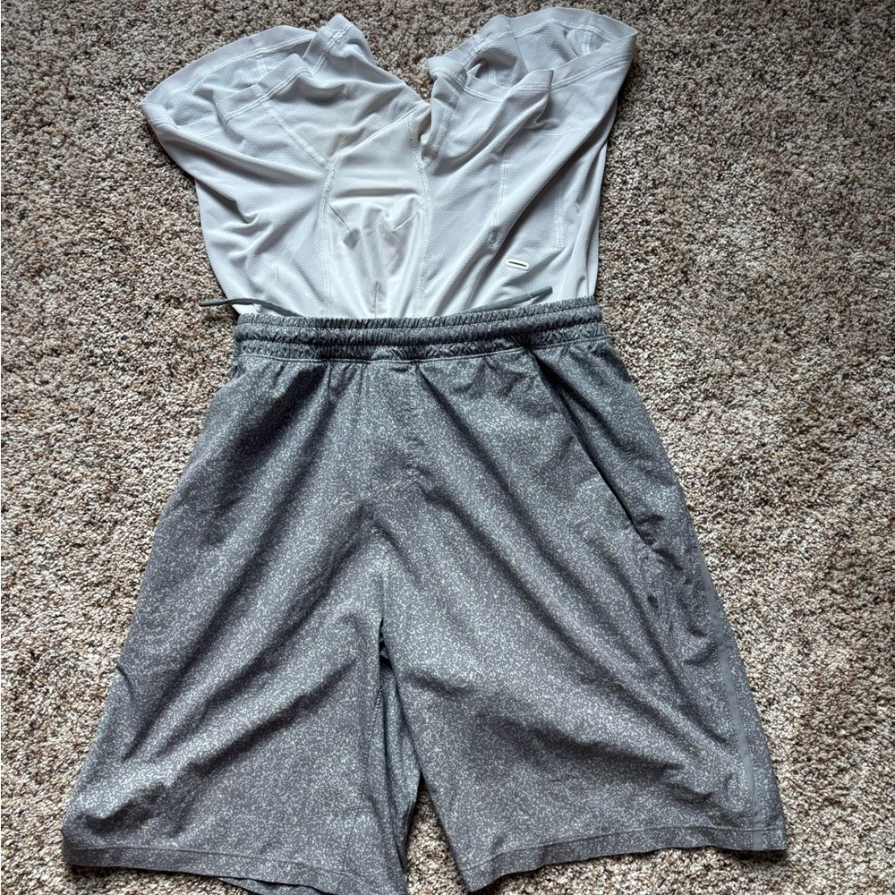 Lululemon Gray and White Athletic Shorts with built in liner.